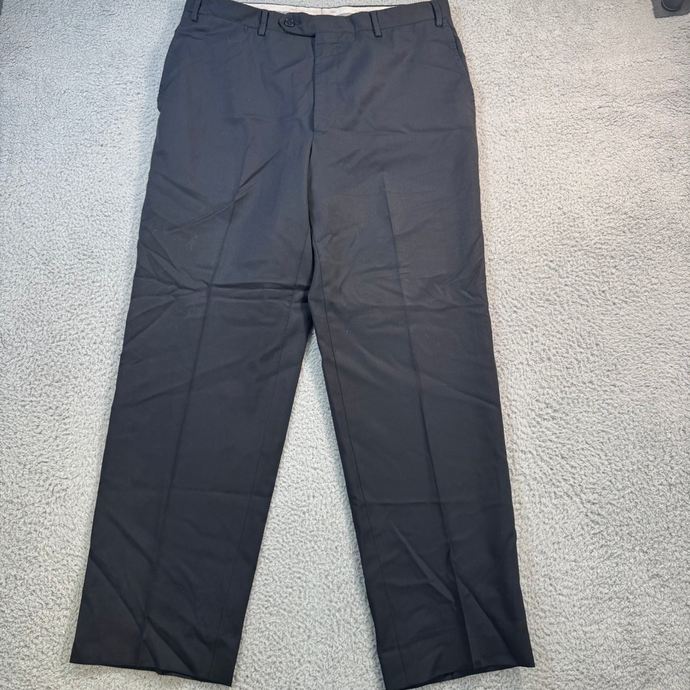 Canali Mens Black Wool Flat Front Dress Pants Made in Italy 33x30